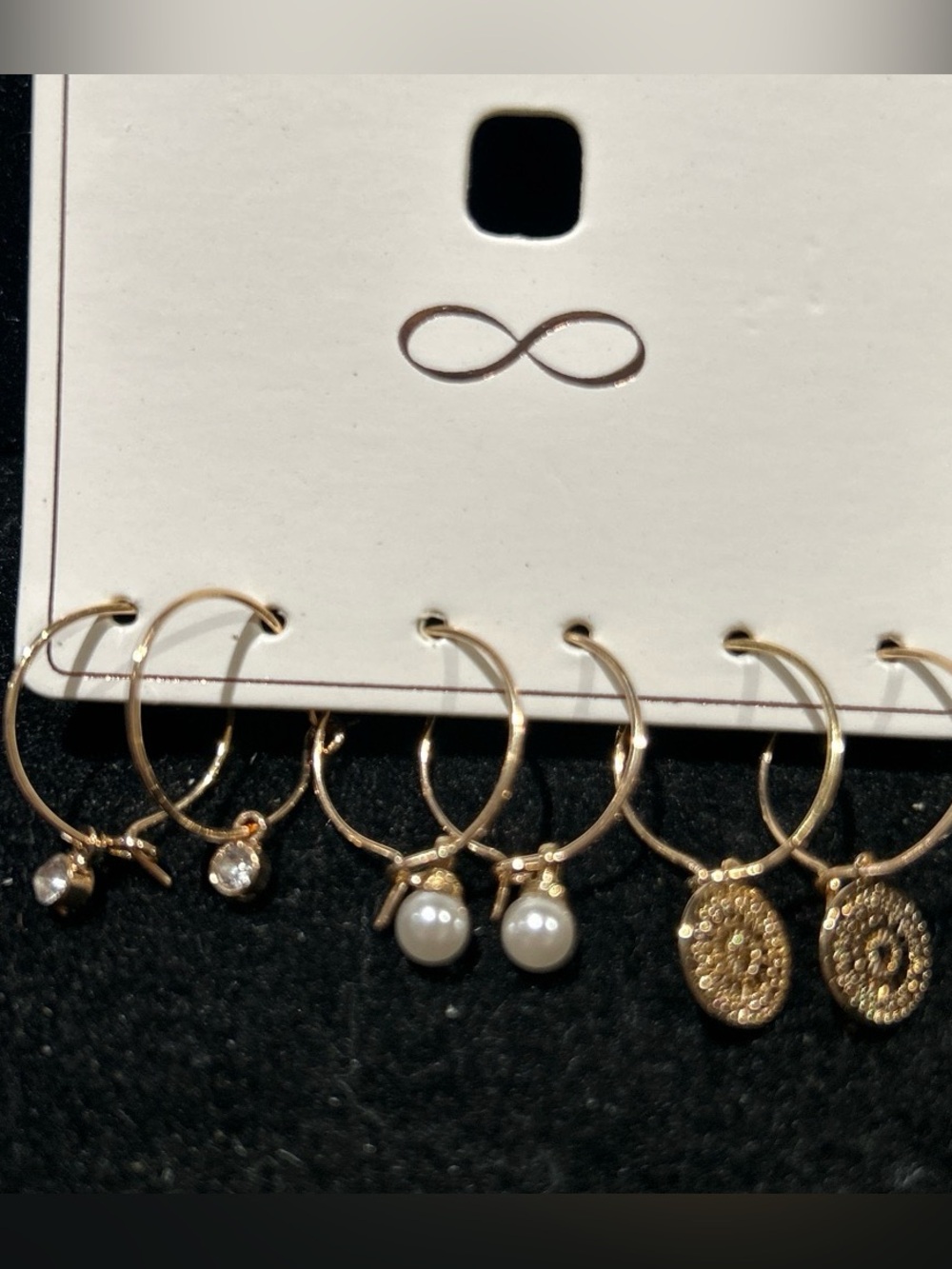 Infinity Collection Gold color hoop Set with Charms - Pearl & Crystal Accen